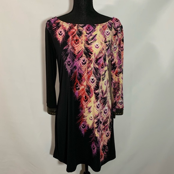 Style & Co Peacock black print dress - Picture 1 of 6